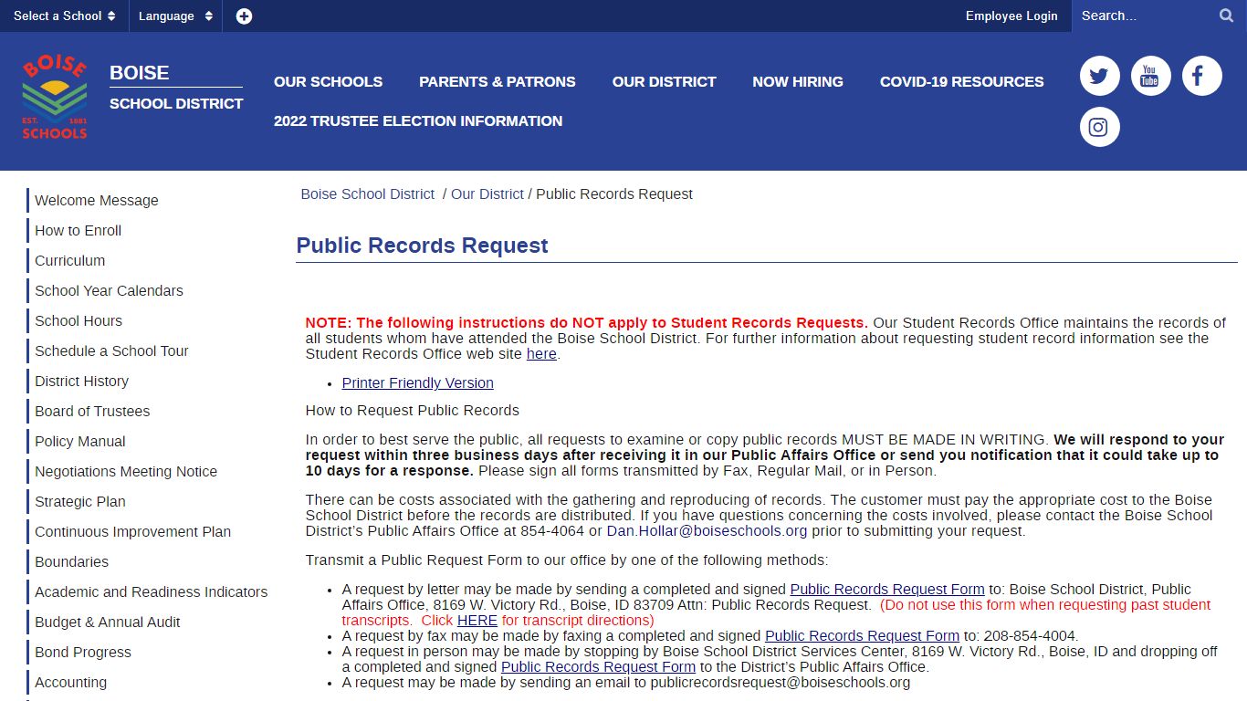 Public Records Request - Boise School District