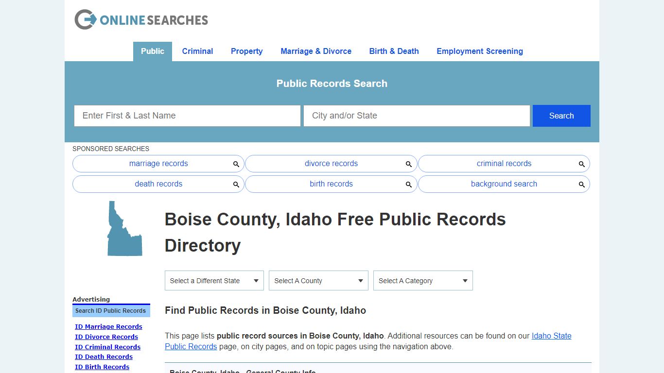 Boise County, Idaho Public Records Directory