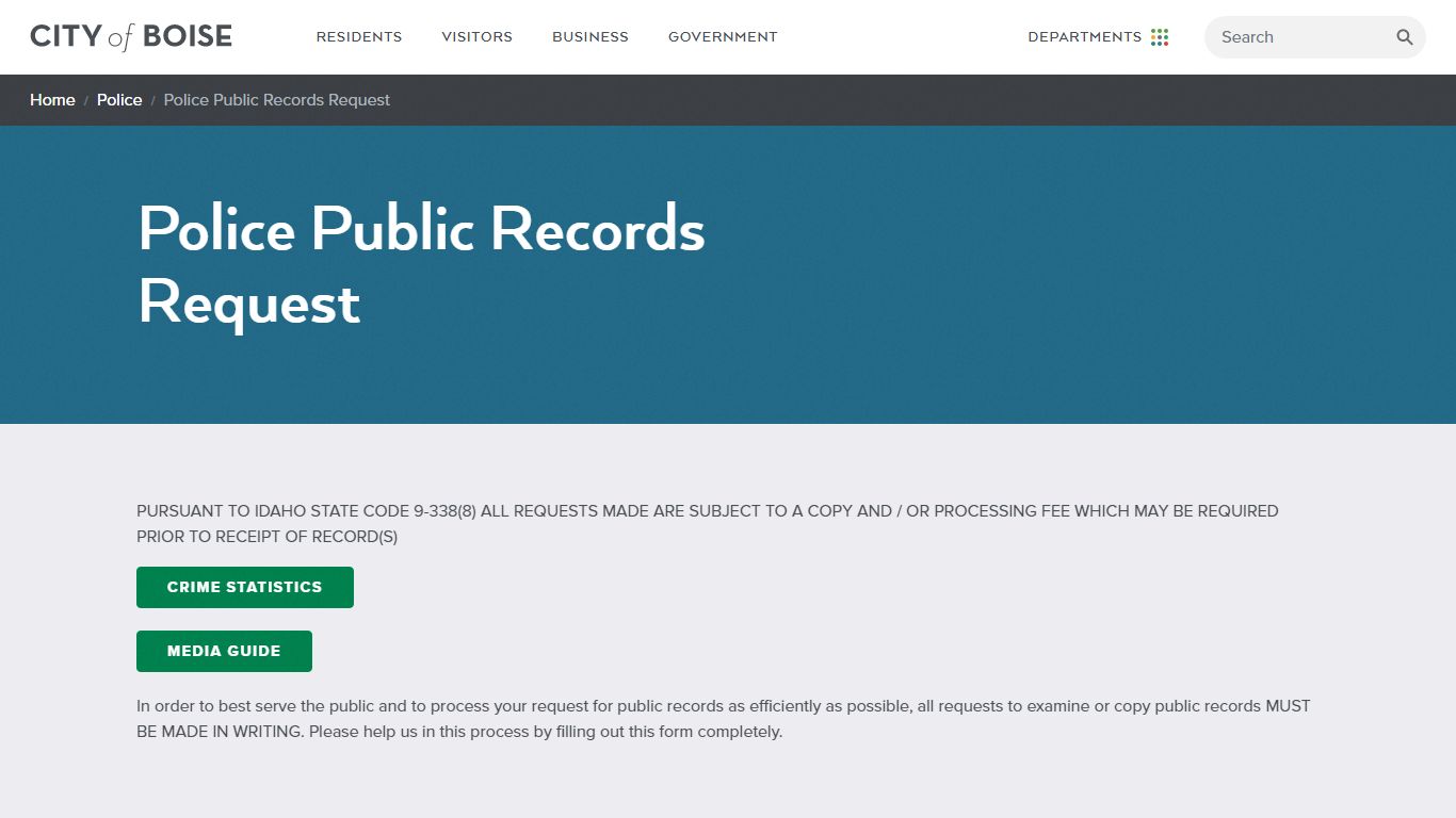 Police Public Records Request | City of Boise